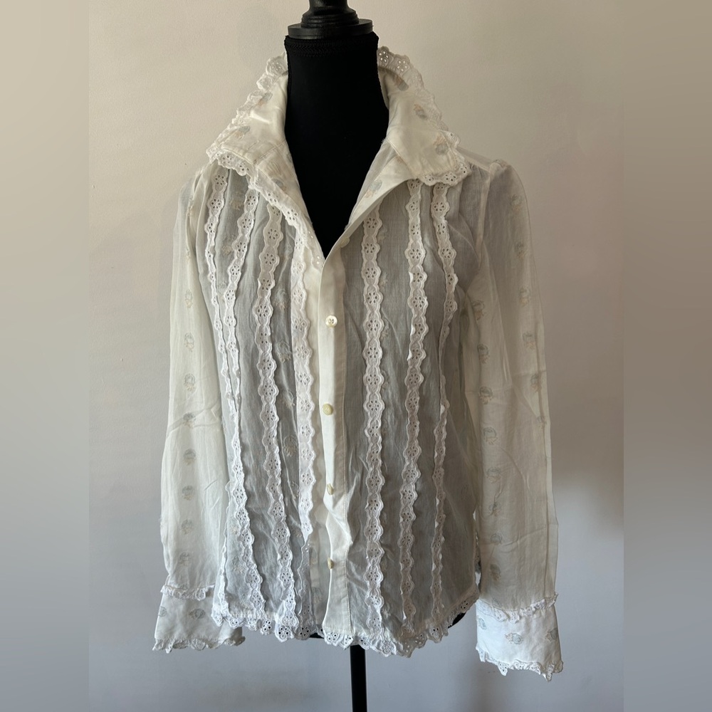 See by Chloe Elegant Sheer Lace Button-Up Blouse
